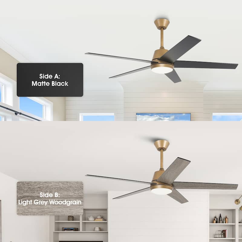 Vaczon 52" Gold Reversible Modern Smart LED Ceiling Fan with Light and App Comtrol