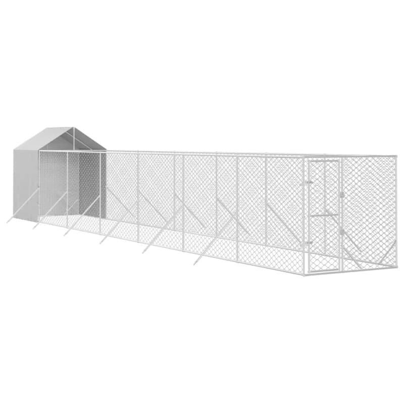 vidaXL Outdoor Dog Kennel with Roof Silver Galvanized Steel