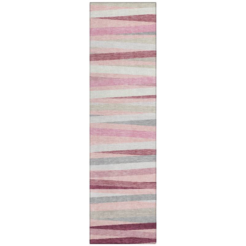Machine Washable Indoor/ Outdoor Modern Stripes Chantille Rug