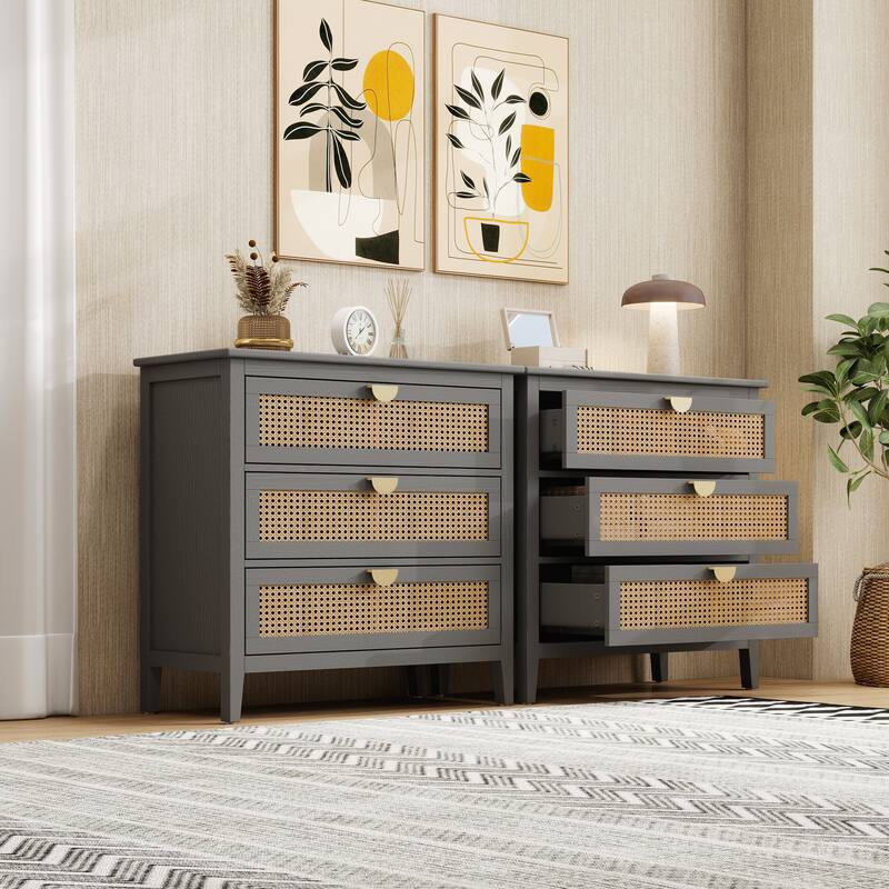 3 Drawer Cabinet,Natural rattan