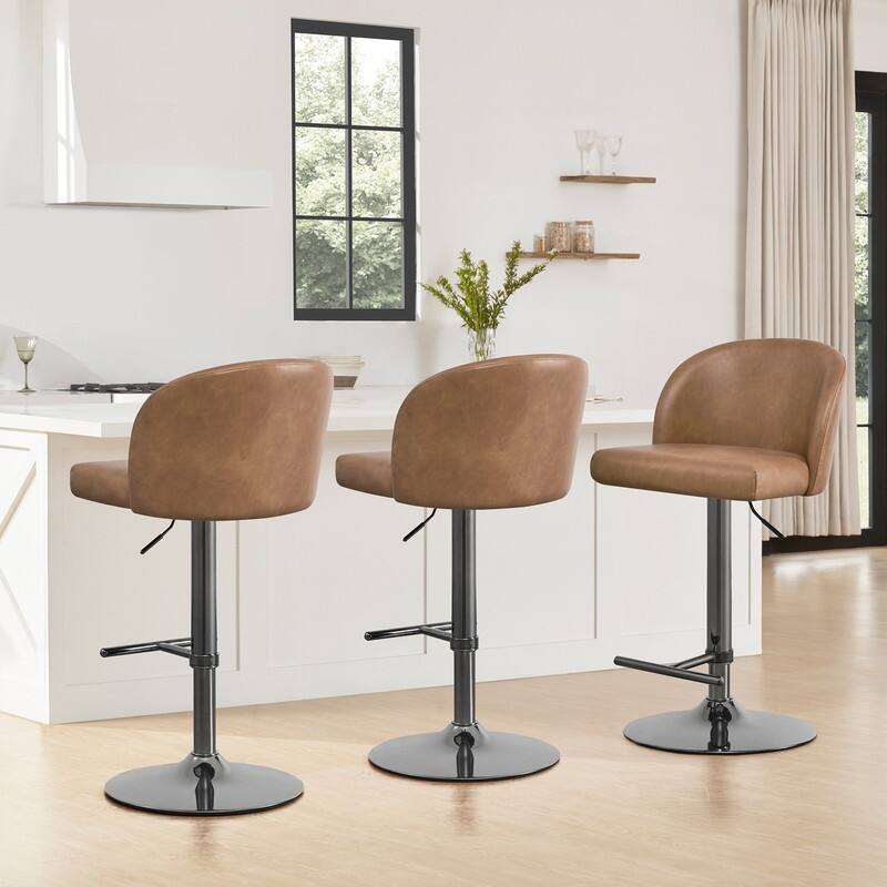 Spruce & Spring Charlotte Modern Adjustable Swivel Bar Stools Set with Arched Footrest