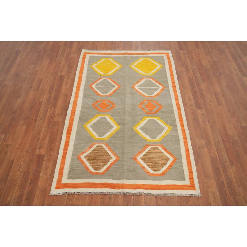 Hand Woven Oriental 100% Wool Carpet Southwestern Modern Greys & Charcoal Kilim Area Rug - 5' 10'' X 3' 10''
