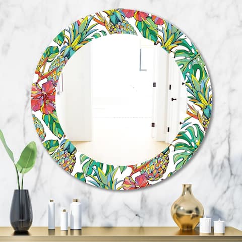 Designart 'Tropical Mood Foliage 4' Bohemian and Eclectic Mirror - Frameless Oval or Round Wall Mirror - Green