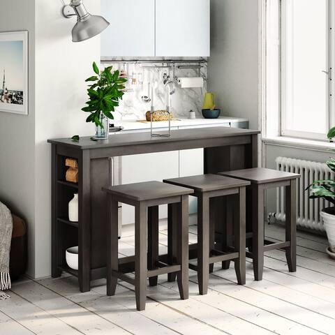 Rustic Farmhouse Counter Height Wood 4-Piece Kitchen MDF Dining Table Set with 3 Stools and Storage Shelves