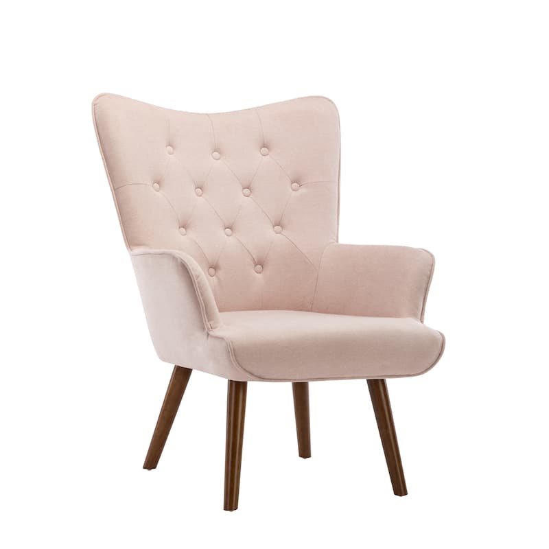 Porthos Home Harlem Accent Chair, Polyester Wingback, Wooden Legs - Pink