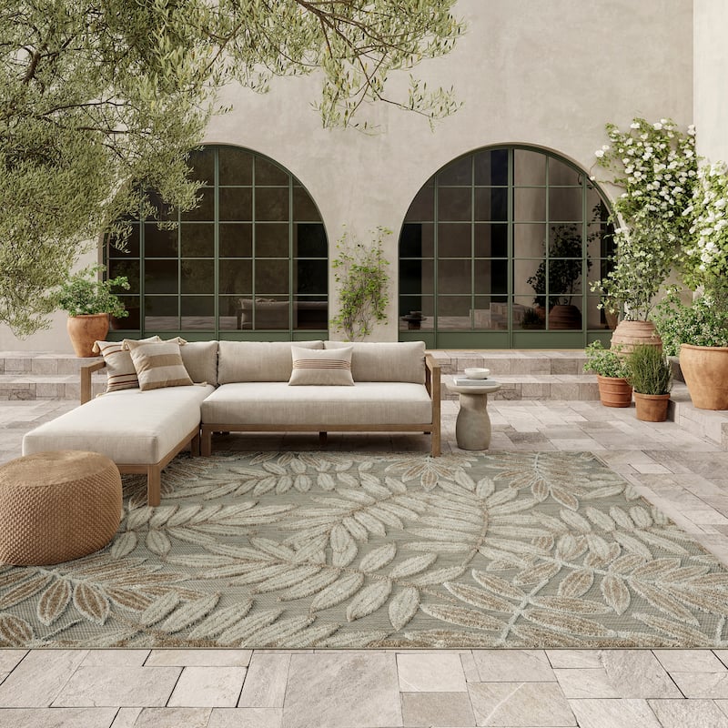 Nourison Aloha Leaf Print Vibrant Indoor/Outdoor Area Rug - 9'6" x 13' - Natural