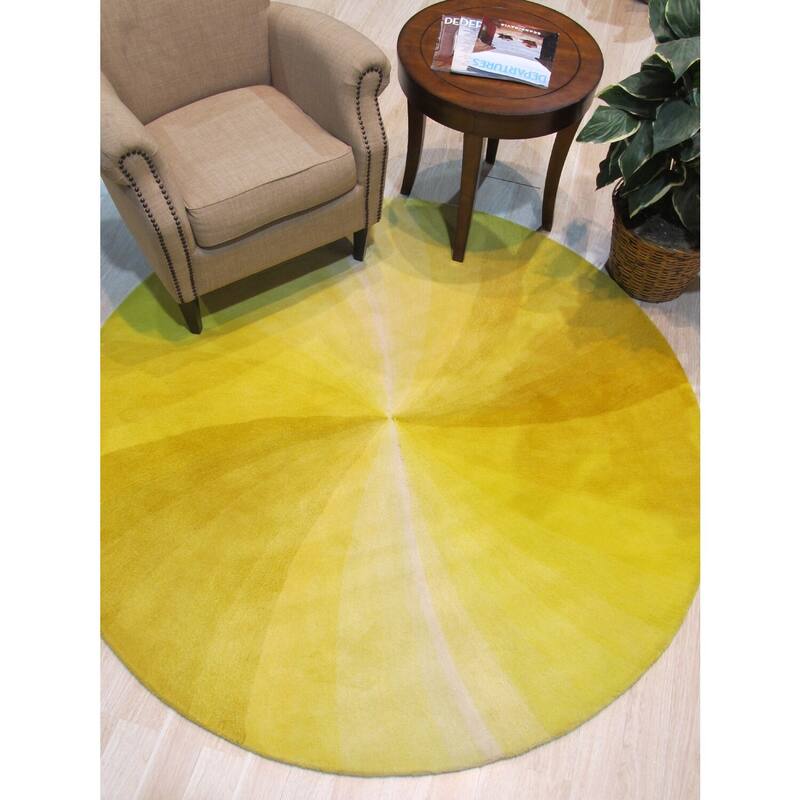 Yellow Hand-Tufted Wool Contemporary Swirl Rug, 4' x 6', Plush Wool, Artistic Swirl, Soft Durable Pile Rug - N/A