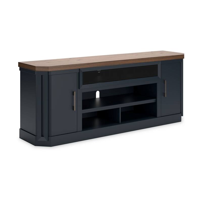 Docken TV Media Console, Open Fireplace Area, Blue Brown, 83 Inch