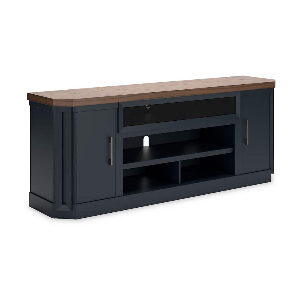 Docken TV Media Console, Open Fireplace Area, Blue Brown, 83 Inch