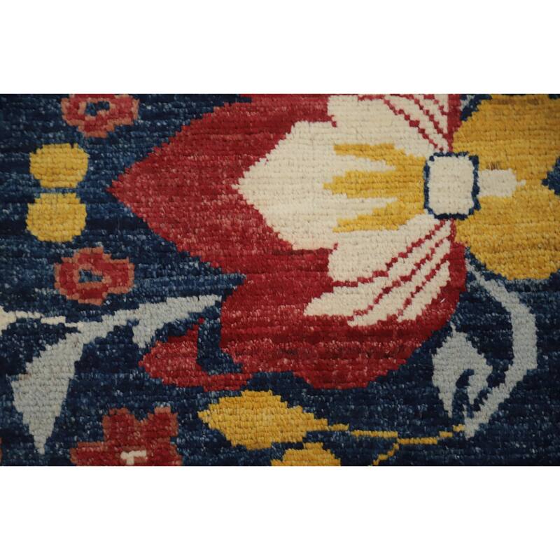 Hand Knotted Oriental 100% Wool Carpet Transitional All-Over Navy Blue & Blues Oushak Area Rug - 9' 10'' X 6' 6''