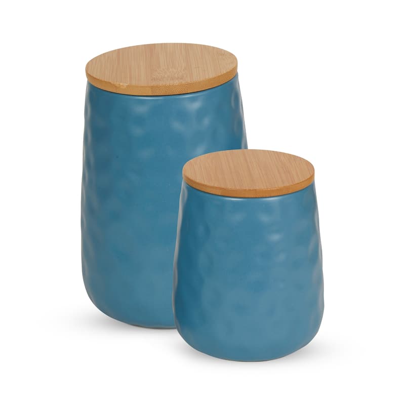 Matte Dimple Texture Ceramic Canister (Set of 2) - 3.25 Cup/5.75 Cup - Storm Blue Dimple
