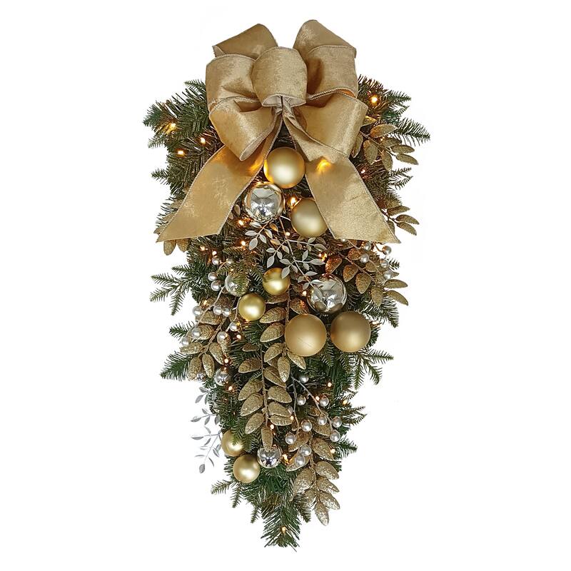 Puleo International 28" Battery-Operated Pre-Lit Decorated Artificial Swag
