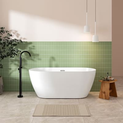 59 in. x 29 in. Acrylic Freestanding Soaking Bathtub with Center Drain in Glossy White