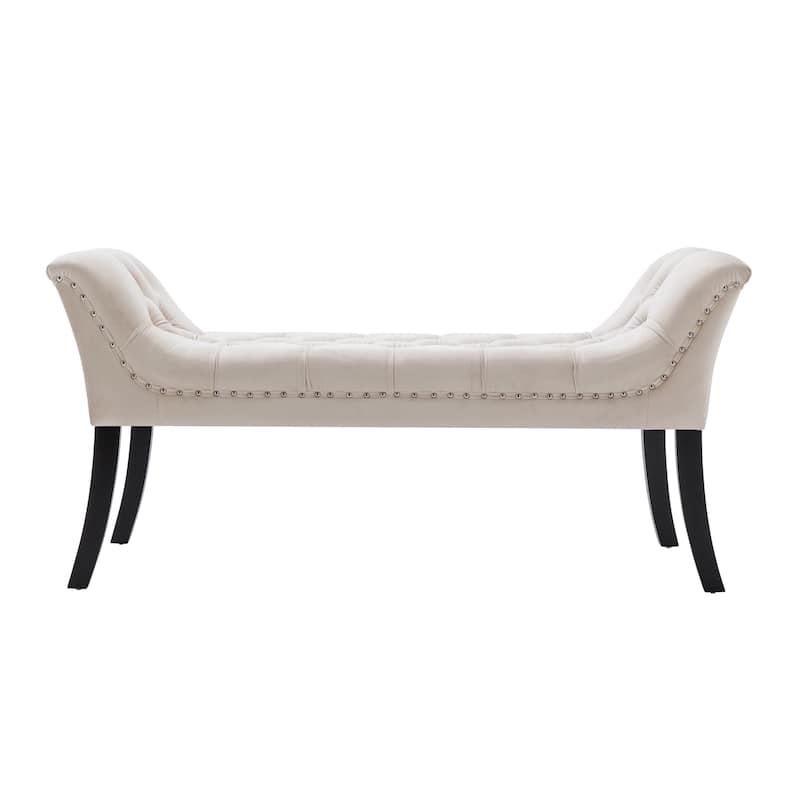 Porthos Home Sybil Tufted Velvet Accent Bench with Rubberwood Legs