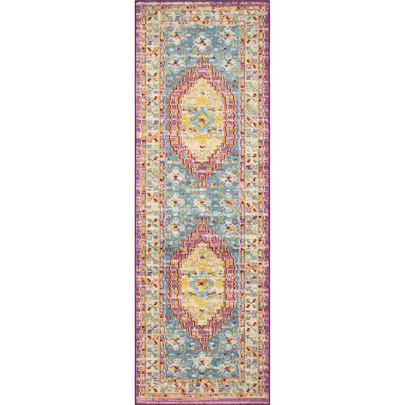 Noori Rug Sapphire Distressed Hester Rug - 2'8" x 8'0" Runner - Grey/Purple