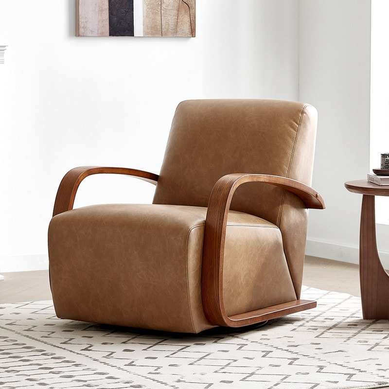 Eli Swivel Accent Chair with U-Shaped Wood Arm