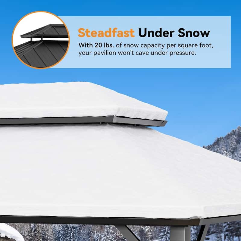 Permanent Hardtop Gazebo 10' x 12' with 4 LED Lights, Grill Gazebo with Galvanized Steel Double Roof, Mosquito Nettings, Black