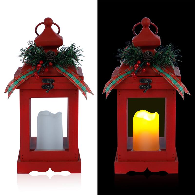 Alpine Corporation Metal and Glass Lantern with Warm LED Light Faux Candle