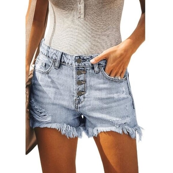 Frayed Raw Hem Denim Jean Shorts