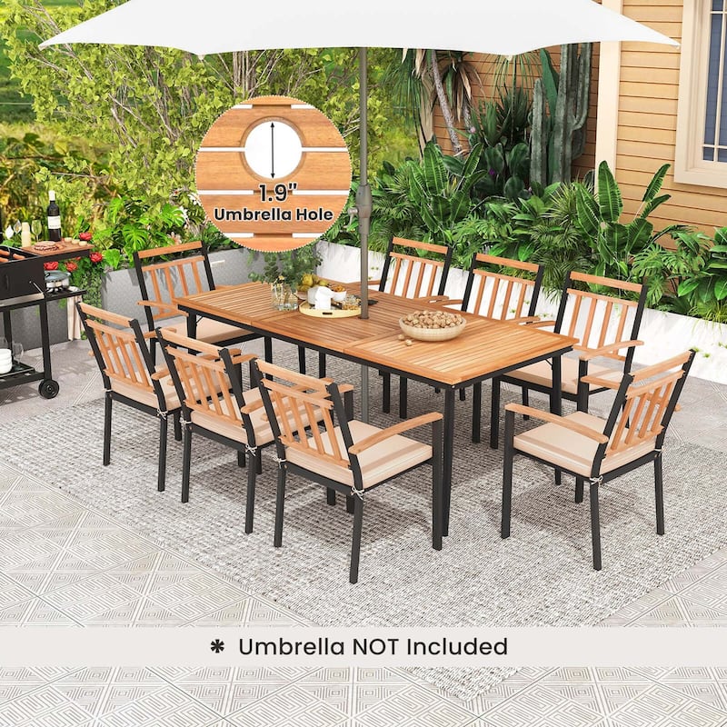 9PCS Patio Dining Set 79" Outdoor Chair &Table Set w/ Umbrella Hole