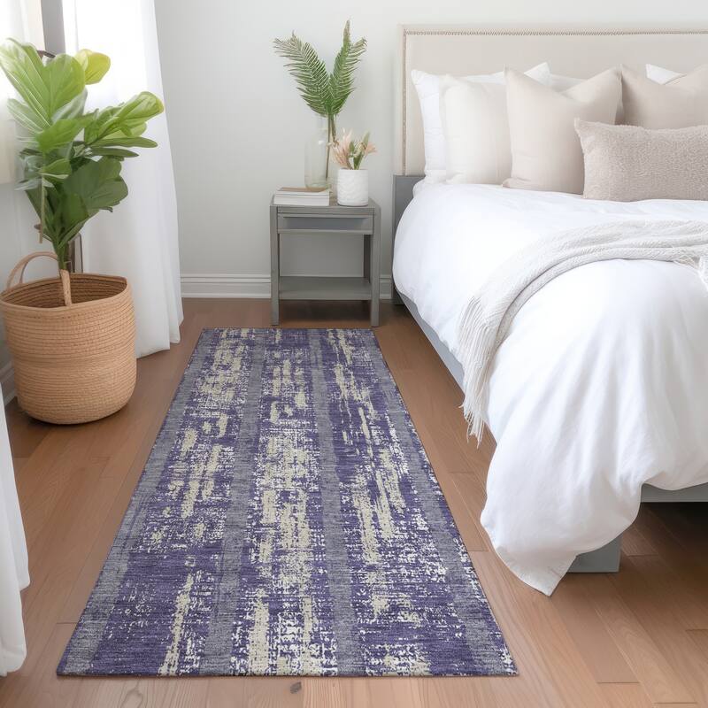 Premium Washable Super Soft Stripe Abrash Mayfield Rug - Purple - 2'3" x 7'6"