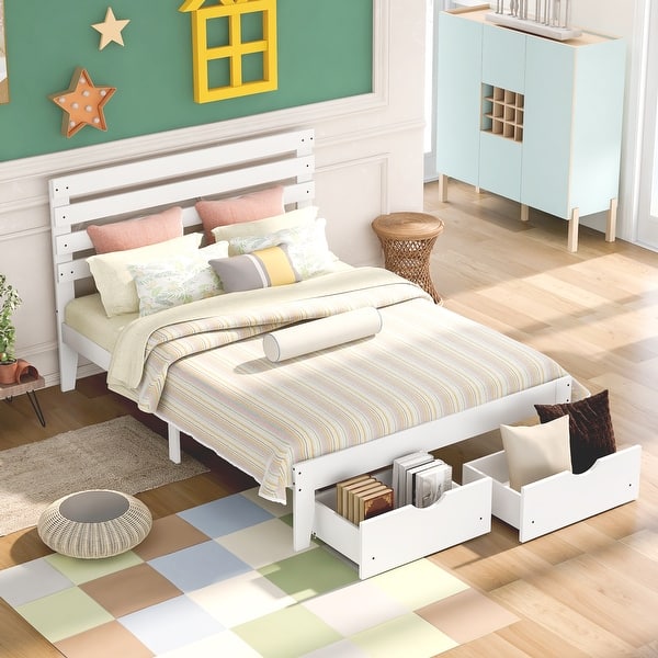 slide 2 of 18, Full Size Platform Bed with Drawers White
