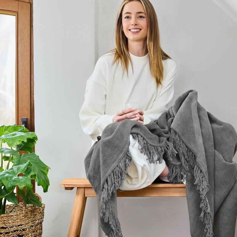 IBENA Cotton Fringe Cozy Oversize Throw Blanket 'Braga' in 4 colors