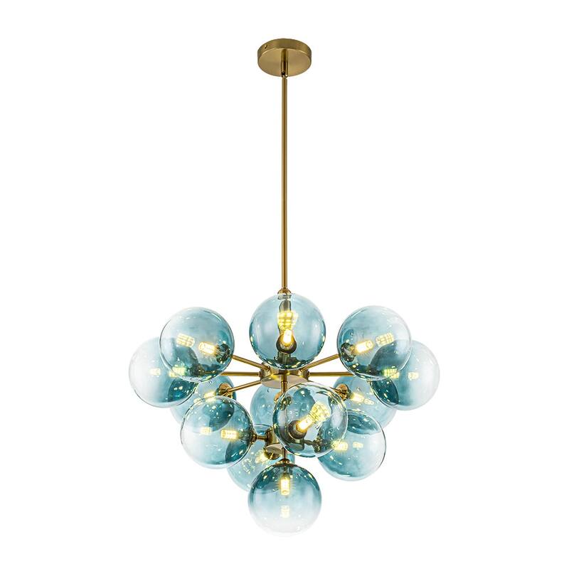 Glam Cluster Blue Tinted Glass Globe Round Tiered Chandelier 24.8 in