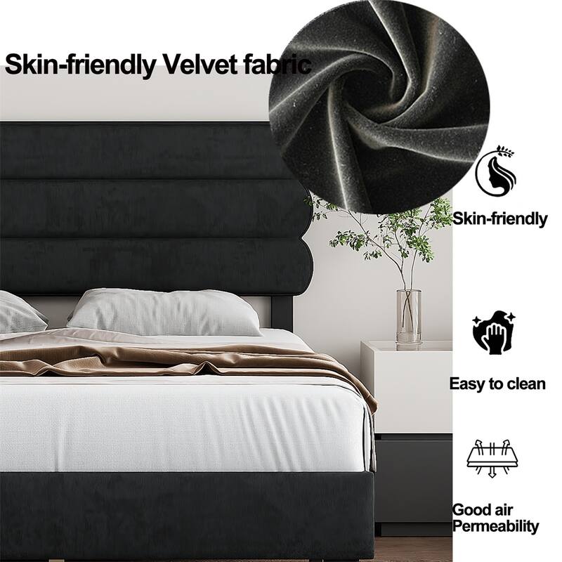 King Size Sturdy Platform Bed with Wooden Slats Support and Headboard
