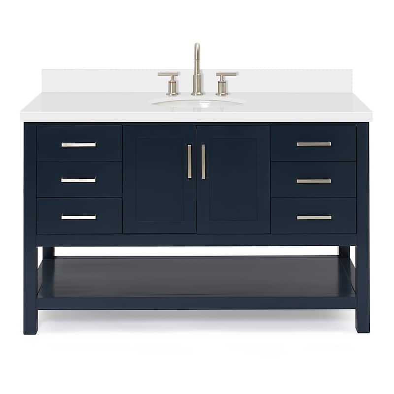 Ariel S055SWQOVO Magnolia 55" Free Standing Single Basin Vanity Set - Midnight Blue / Pure White Top - Painted
