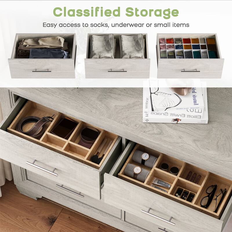 Wood Dresser for Bedroom, 6 Drawer Double Dresser with Metal Handles