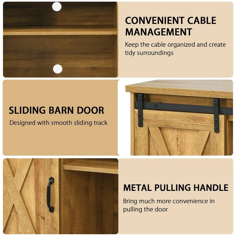 59" TV Stand with Adjustable Shelf and Sliding Barn Door Cabinet - 59" x 16" x 32" (L x W x H)