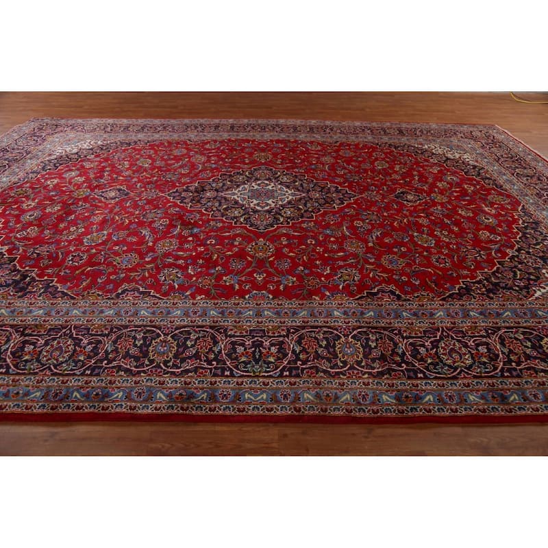 Traditional Kashan Large Persian Area Rug Hand-knotted Wool Carpet - 11'2" x 14'10"