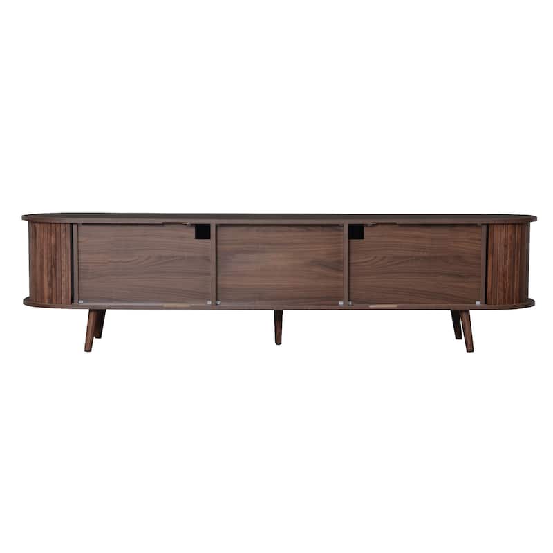 Anmytek Walnut TV Stand Media Console with Sliding Doors Drawers Modern Rustic Storage