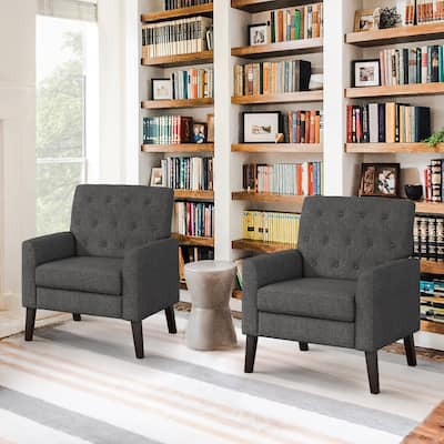LUE BONA Modern Upholstered Accent Chair Linen Fabric Button Tufted Armchair with Solid Wood Frame - 28.5 W X 27.25 D X 33.75 H