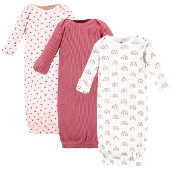 slide 1 of 1, Hudson Baby Infant Girl Thermal Gown 3pk, Creative Rainbows 0-6 Months - Creative Rainbows