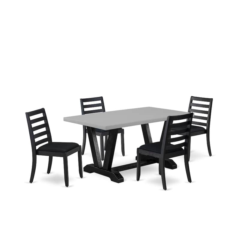East West Furniture modern dining set - a breakfast table & Stackable Kitchen chairs - Wire-brushed Black(Pieces & Seat Options)