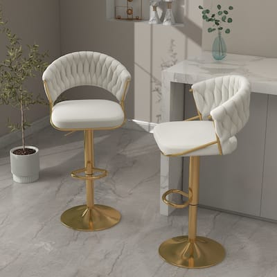 Set of 2 Modern Velvet Adjustable Bar Stools with Backs