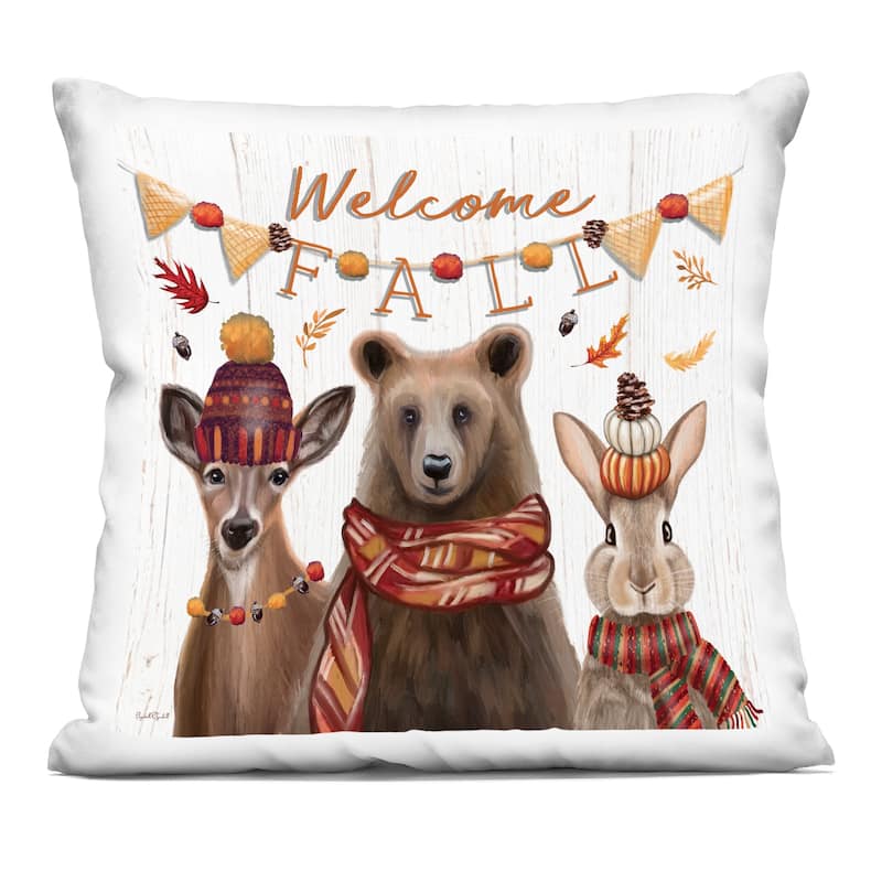 Stupell Welcome Fall Woodland Animals Decorative Printed Throw Pillow Design by Elizabeth Tyndall - Accent - Polyester - Orange - Single