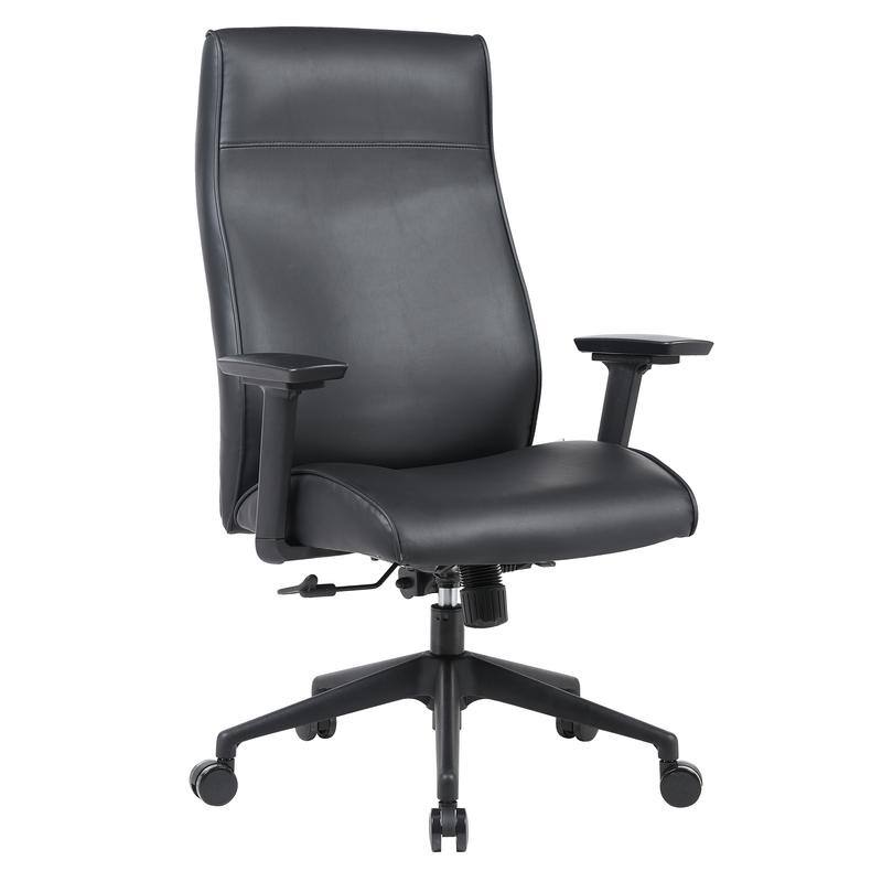 Maxwell High-Back Leather Adjustable Executive Office Chair - Ergonomic Swivel Desk with Stainless Steel Lift 350 lb. Limit - Black