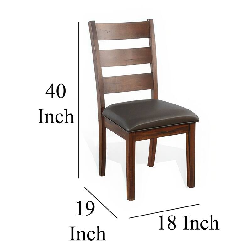Reggie Dining Chair Set of 2, Ladderback, Dark Gray Faux Leather Brown