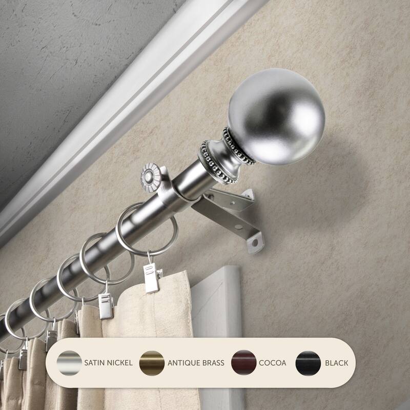 InStyleDesign Tegan Adjustable Curtain Rod 13/16 inch dia. - 66 to 120 inches - Satin Nickel
