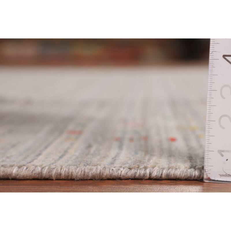 Earth Tone Striped Gabbeh Indian Square Area Rug Handmade Wool Carpet - 8'0" X 7'10"