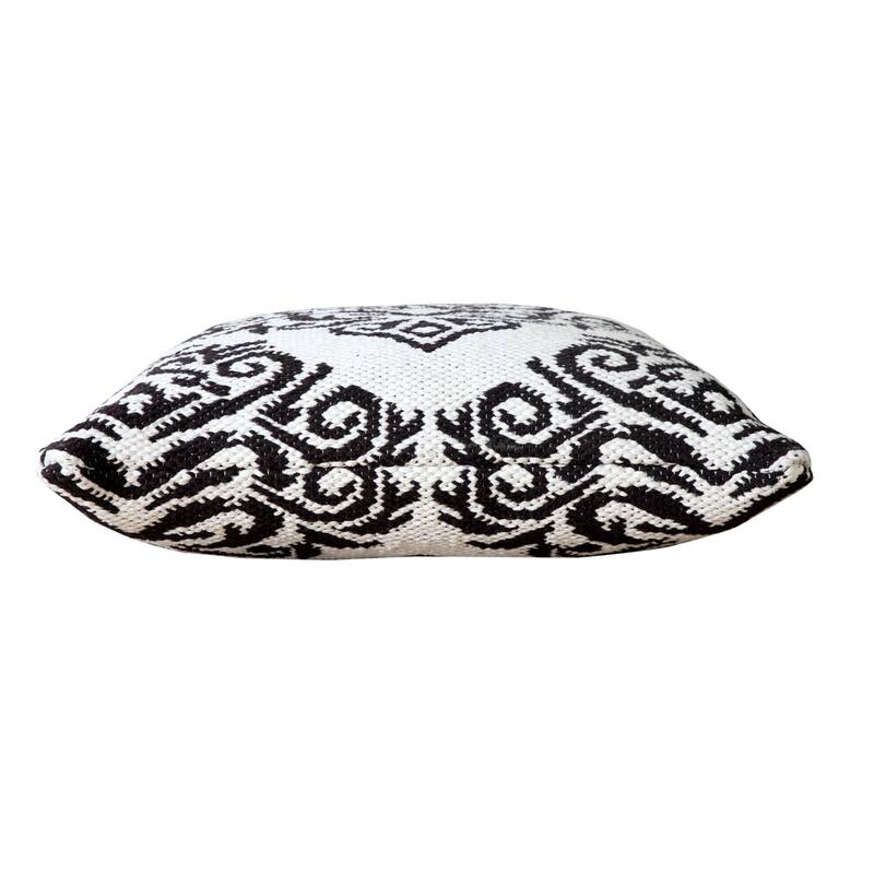 20" Black and White Damask Pattern Square Throw Pillow