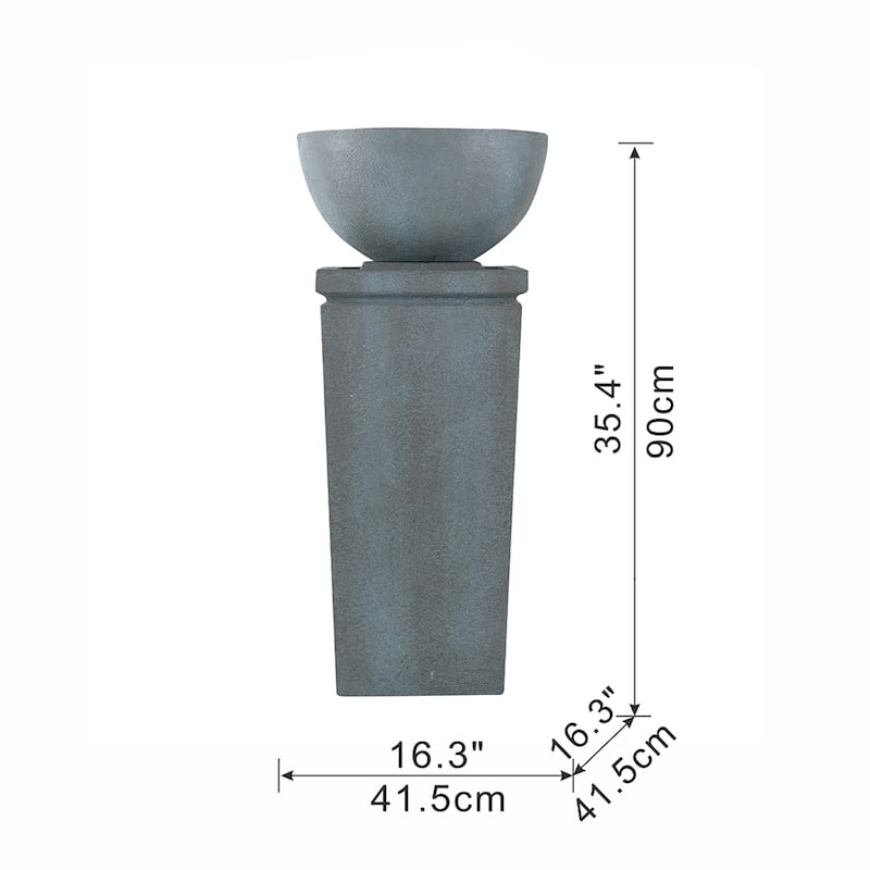 35.5" Polyresin Gray Zen Bowl Water Fountain, Outdoor Bird Feeder /Bath Fountains, Relaxing Water Feature