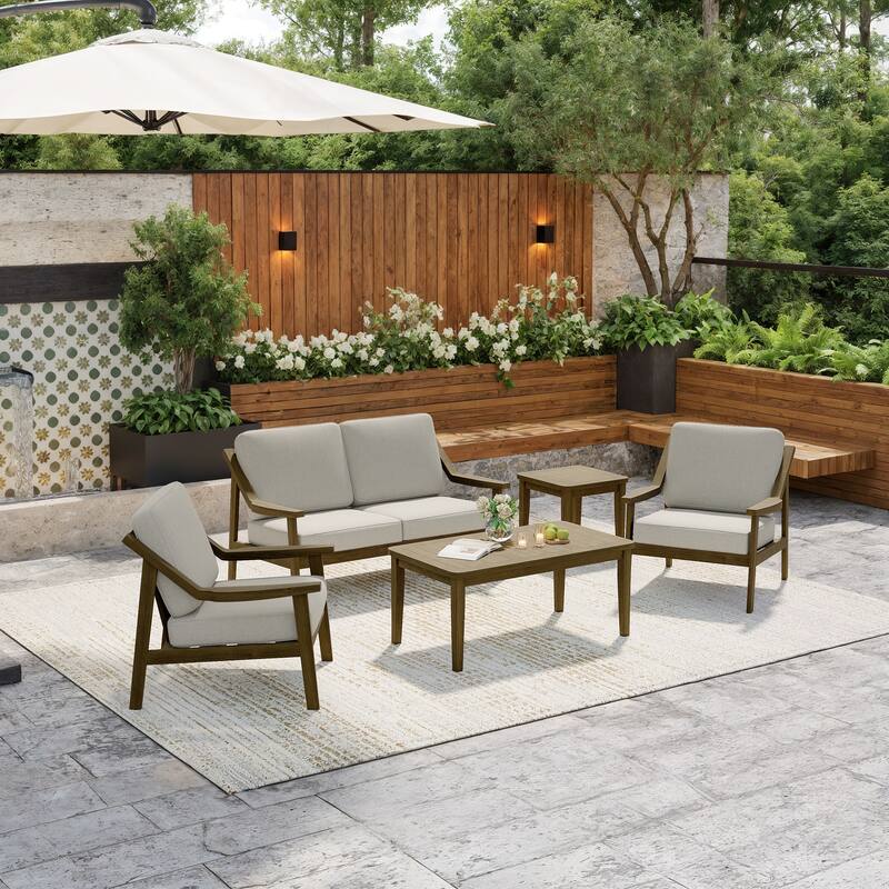 5-Piece Outdoor Sectional Wood Conversation Set with Table