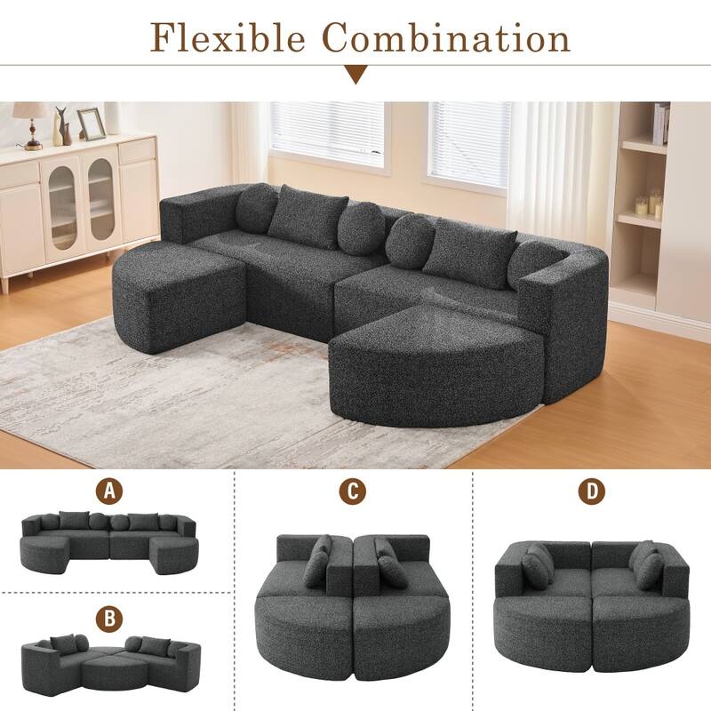 114.9" Free-combined Modular Sectional Sofa Bed with Deep Seating and Curved Design