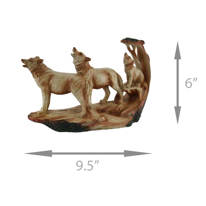 Howling Wolf Family Carved Wood Look Resin Statue - 6 X 9.5 X 3 inches