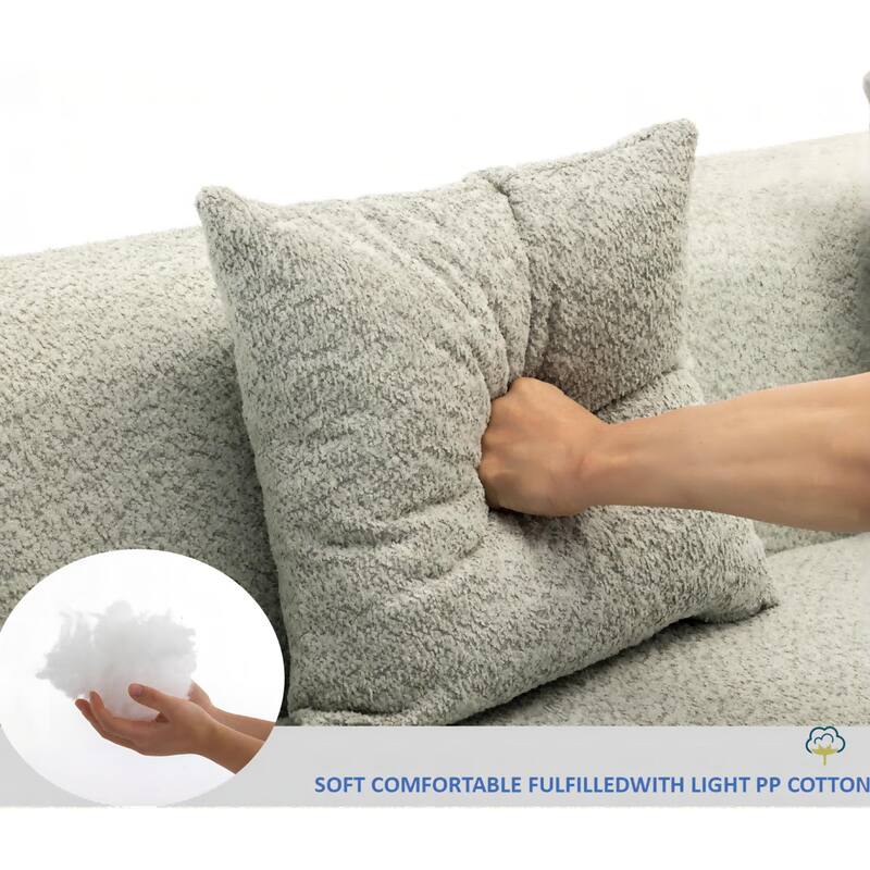 128" Modular Sectional Sofa for Living Room, Soft Boucle Lounge Sofa w/ Pillow, Modern Reversible Upholstered Couch