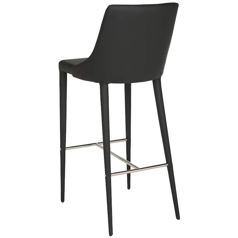 SAFAVIEH Mid-Century Dining Summerset Modern 42-inch Black Leather Bar Stool - 21.2" x 18.9" x 41.8"
